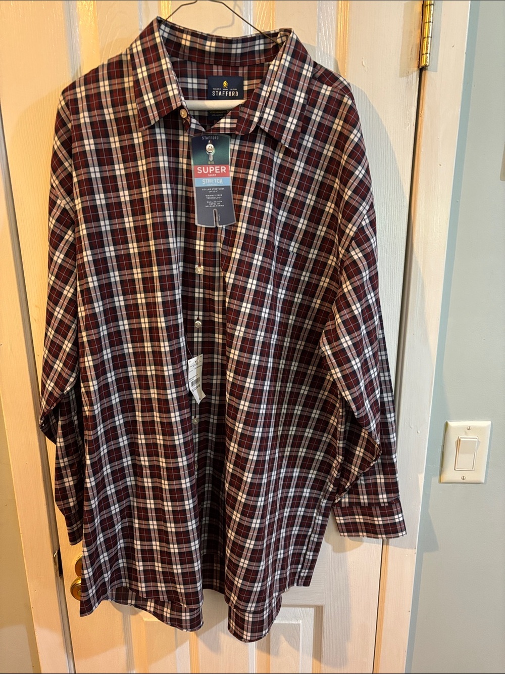 Stafford Burgundy Navy White Plaid Button-Down Shirt